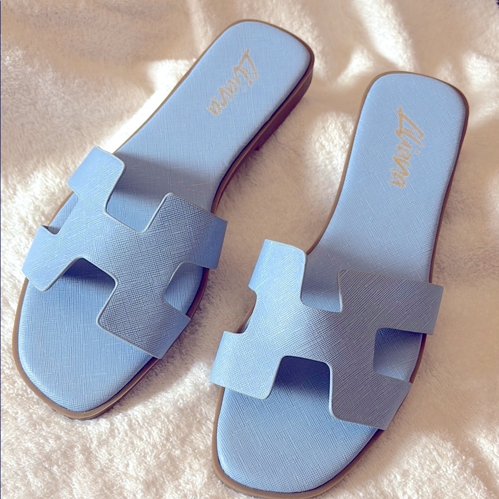 Liliana Blue Sandals H-Shaped Design